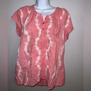 Vintage Pink & White Tie Dyed Embroidered Peasant Blouse Sz L
